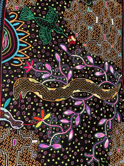 shipibo-konibo-panther-boa-snakes-hummingbirds-hand-embroided-ceremonial-cloth-peru